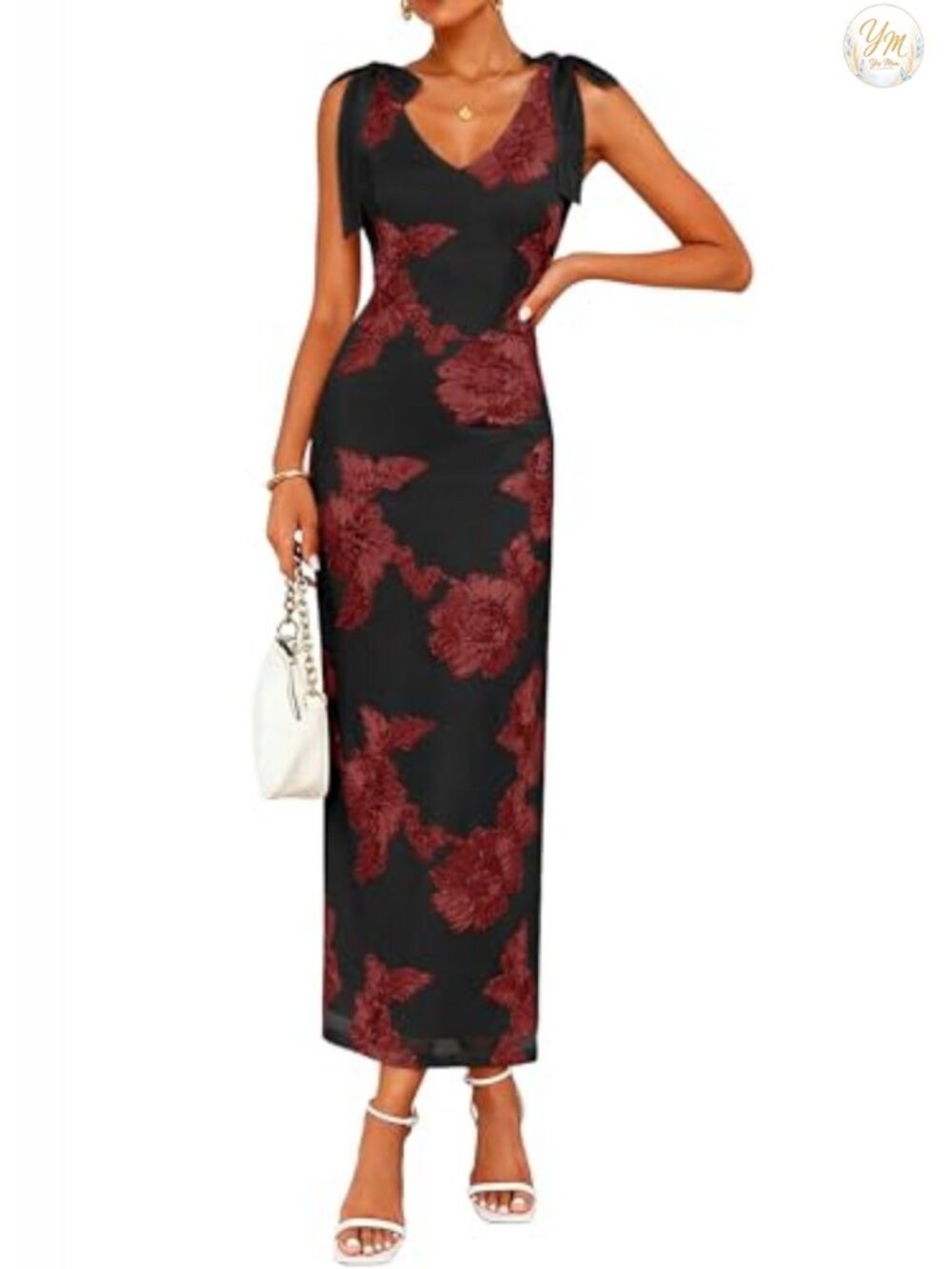 Floral Embroidered Maxi Cocktail Wedding Guest Dress V-Neck Backless Sleeveless